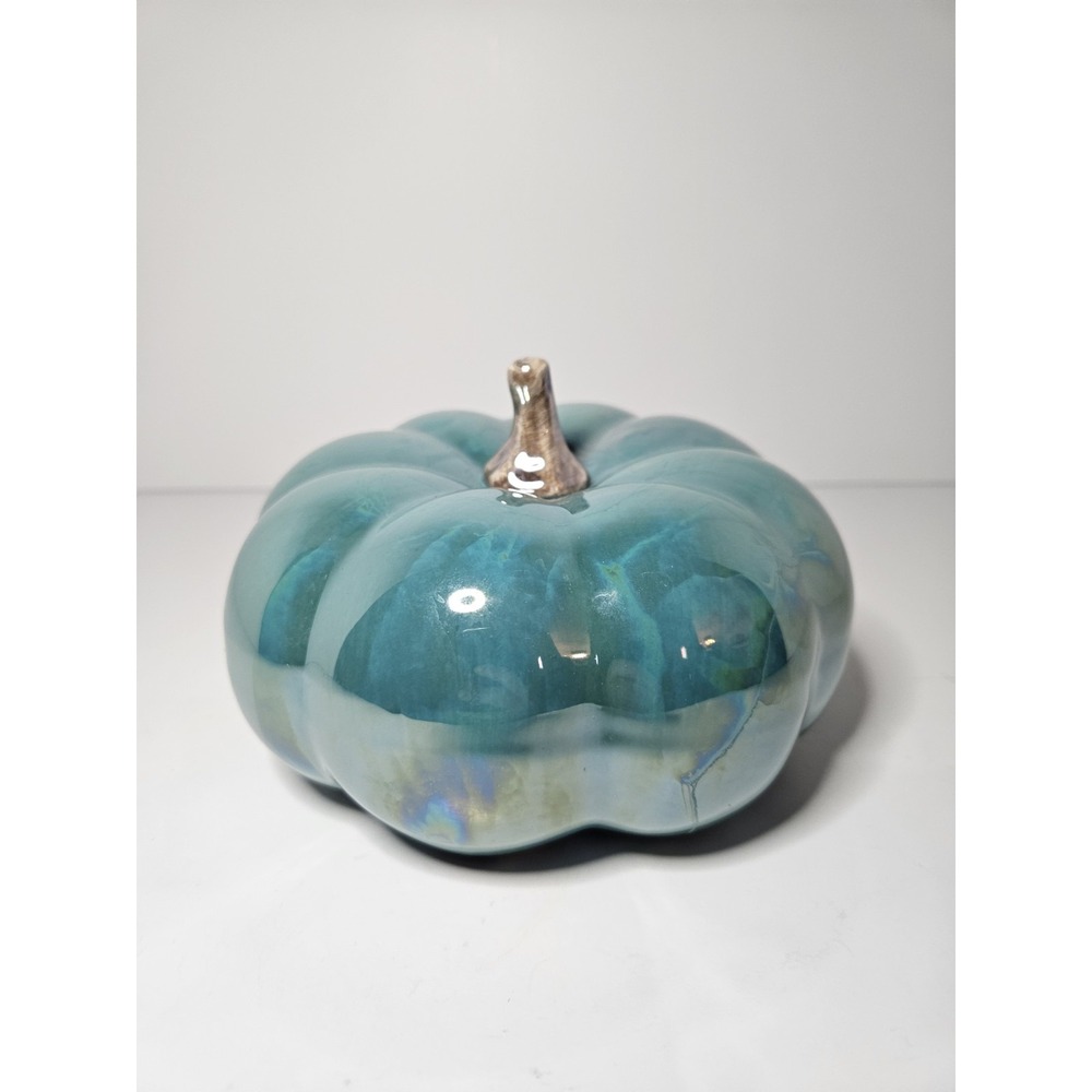 Hobby Lobby Ceramic Iridescent Teal Blue Pumpkin Halloween Fall Decor HL9180574